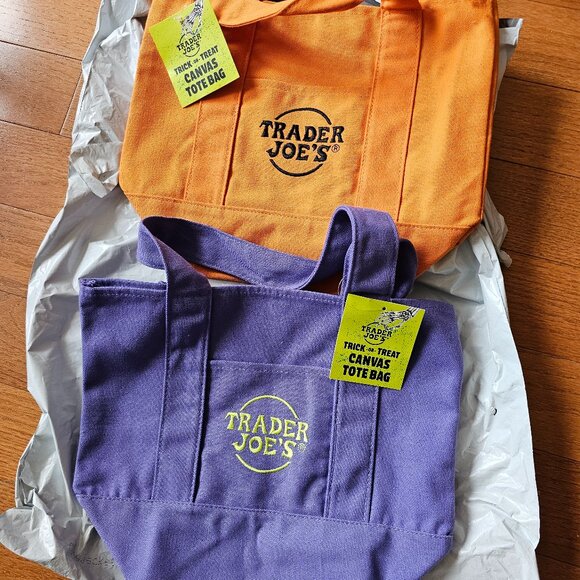 Set of 2 Limited Trader Joe's Mini Halloween Canvas Tote Bag - Picture 1 of 1